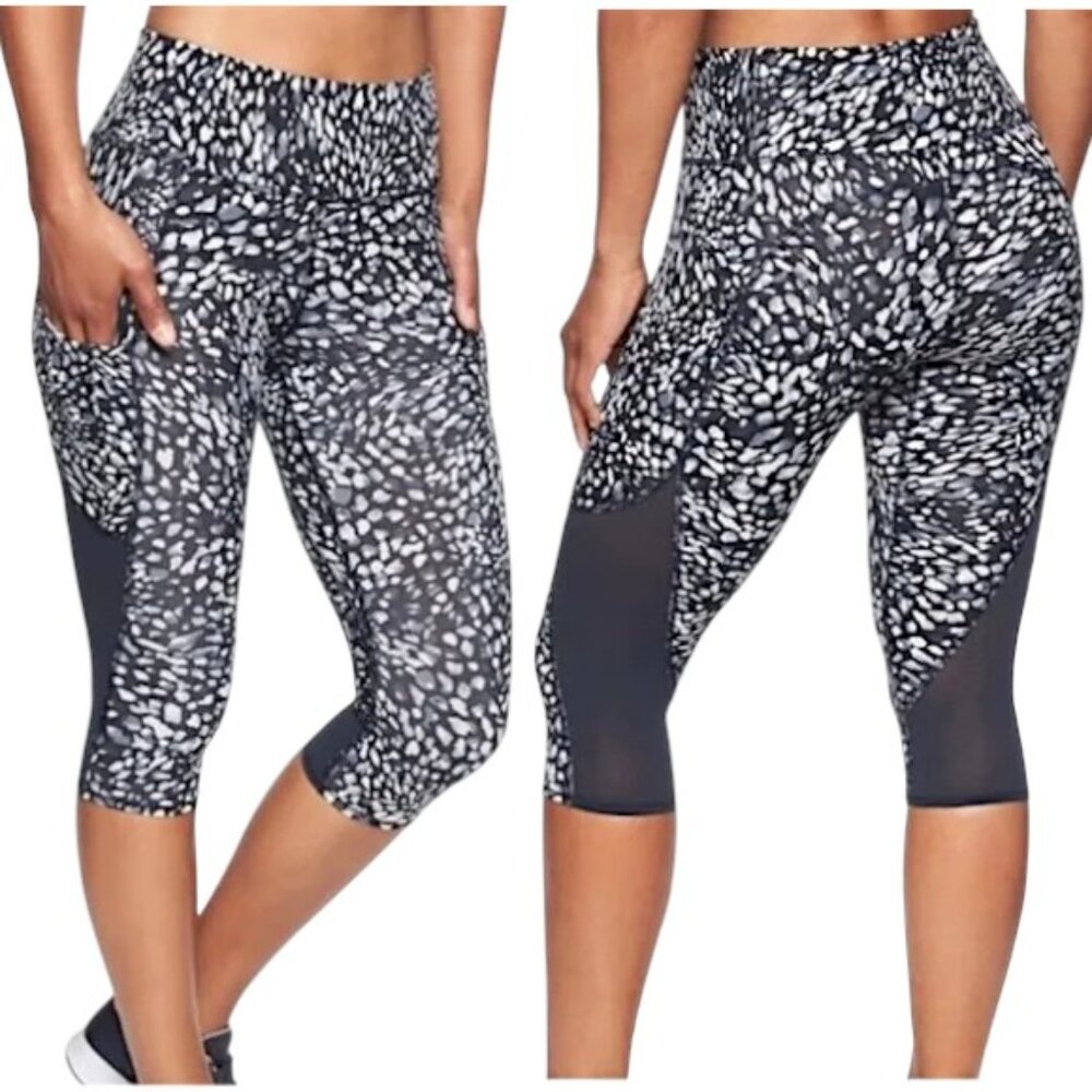 Athleta Spotty All In Crop Leggings in Navy Blue/White Women's Size S